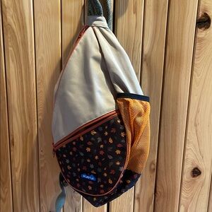 Kavu Cream and Orange Crossbody Bag with Distinctive Shape